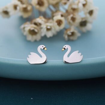 Cute Swan Stud Earrings In Sterling Silver, 6 of 10