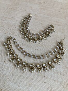 Gold Plated Antique Pearl Ear Chains/Kaan Chain, 3 of 5