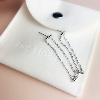 Sterling Silver Double Chain Loop Stud Earrings, 5 of 6