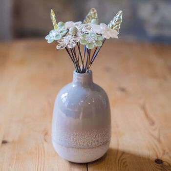 Grey Glitter Glass Flowers With Grey Ceramic Vase, 6 of 10