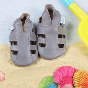 Dotty Fish Grey Soft Leather Sandals With Barefoot Soles, 4 of 7