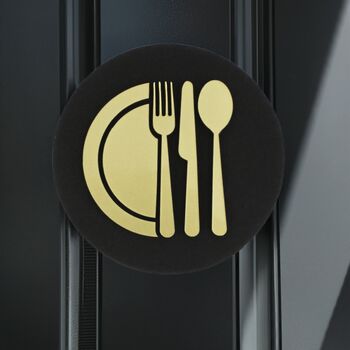 Kitchen Door Sign In Matte Black Acrylic With Raised Plate And Cutlery Design, 3 of 3