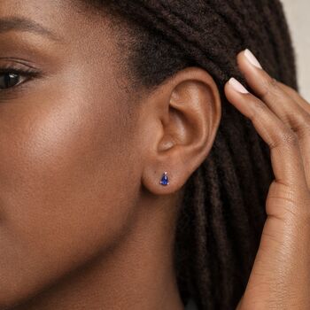 Sterling Silver Sapphire Teardrop Stud Earrings – 6mm X 4mm, 3 of 4