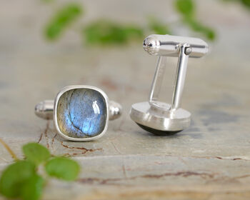 Natural Labradorite Cufflinks In Solid Sterling Silver, 3 of 3