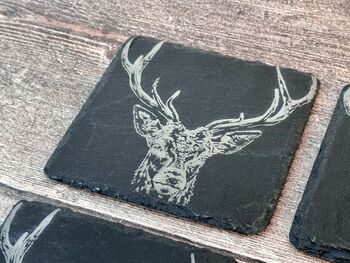 Set Of Four Stag Prince Slate Coasters, 4 of 4