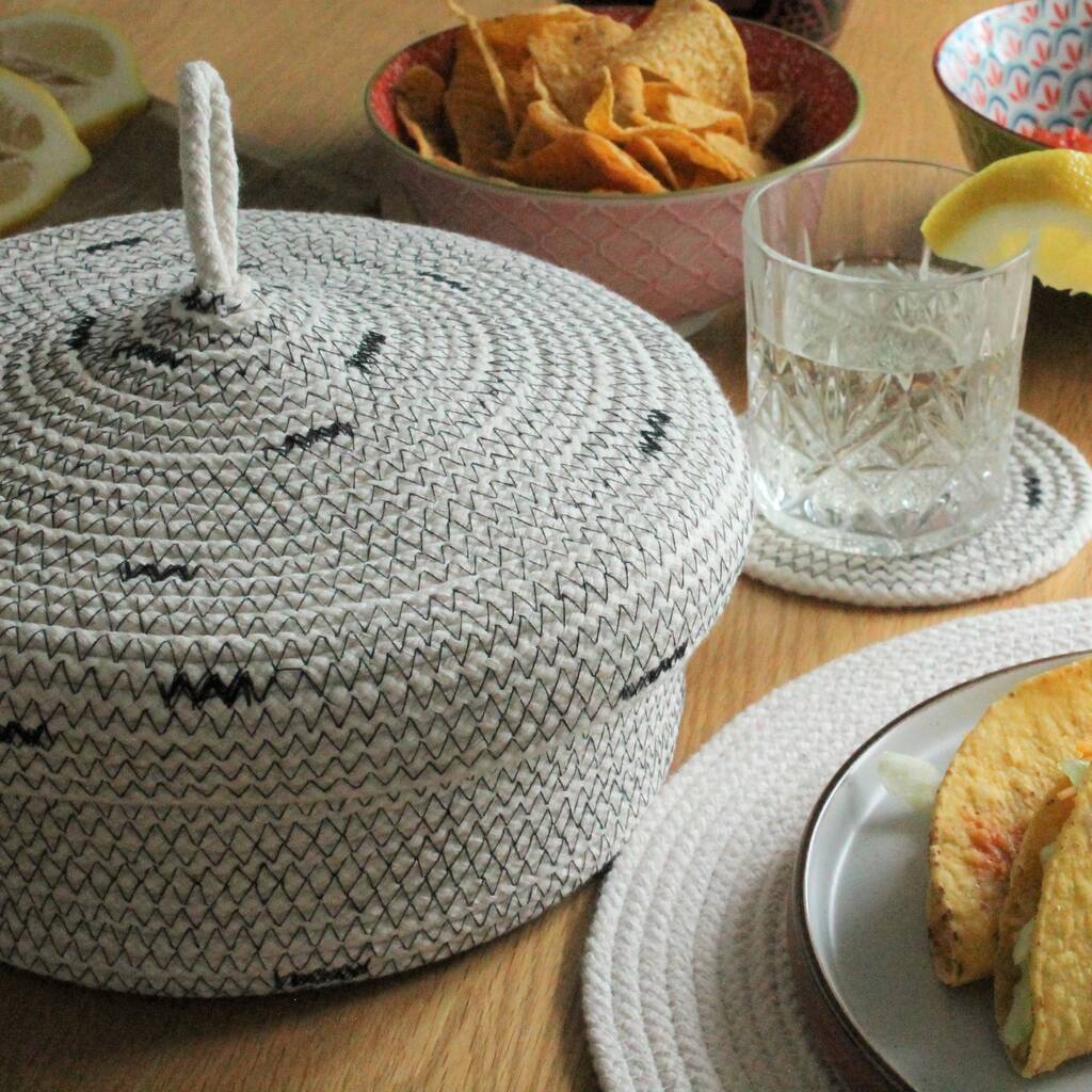 Mono Black And White Patterned Rope Tortilla Basket, 1 of 6