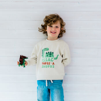 Personalised Kids Natural Dinosaur Birthday Sweatshirt, 9 of 12