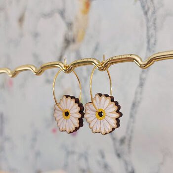 Daisy Charm Gold Plated Hoop Earrings, 5 of 7