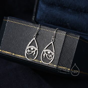 Eye Of Horus Drop Hook Earrings In Sterling Silver, 4 of 10