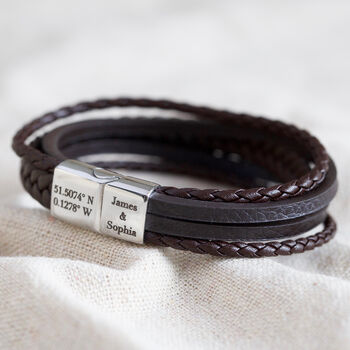 Men's Personalised Layered Vegan Leather Bracelet, 7 of 9