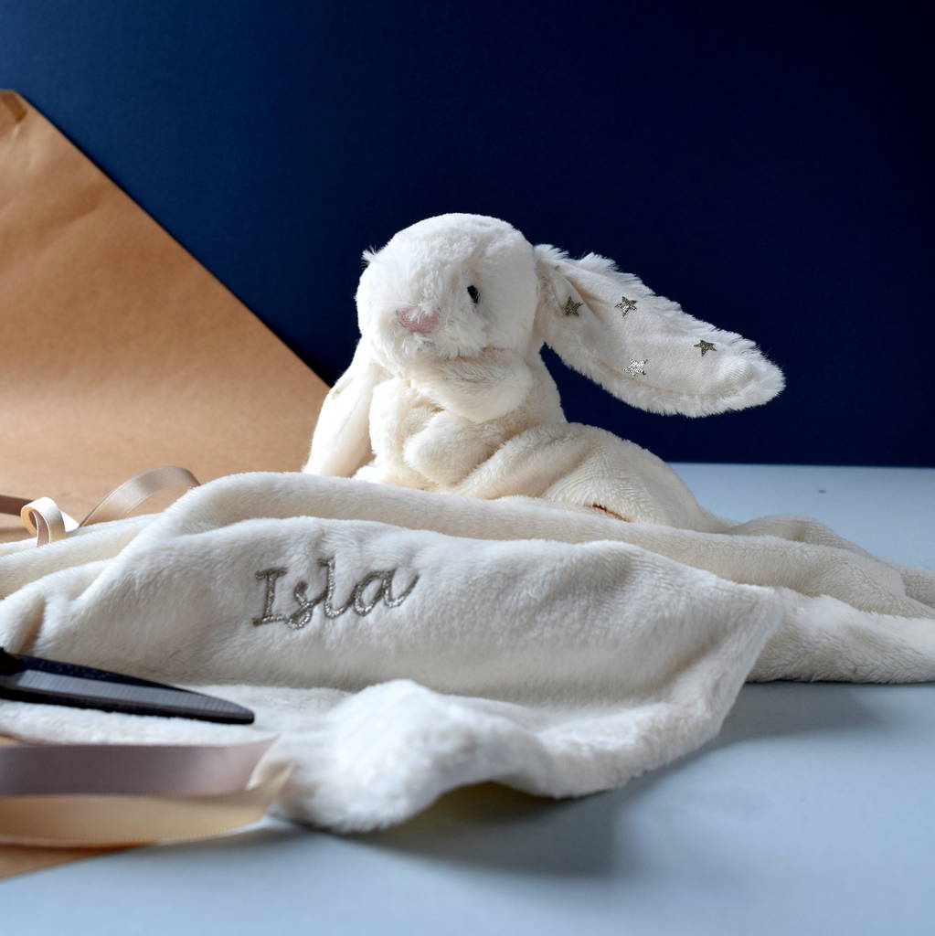 personalised metallic bunny comforter blanket by the alphabet gift shop