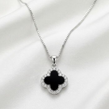Sterling Silver Black Clover Necklace, 2 of 7