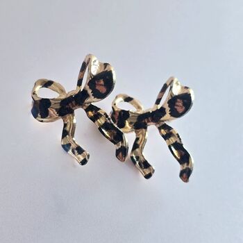 Leopard Print Bow Stud Earrings, 3 of 5