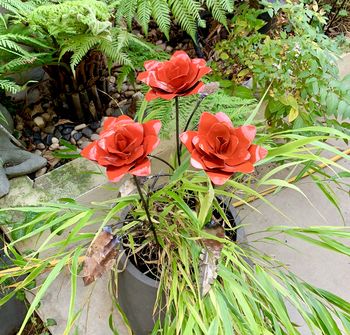 Set Three Red Rose Recycled Metal Flowers Artredrose, 6 of 9