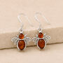 Sterling Silver Baltic Amber Bee Drop Earrings, thumbnail 2 of 6