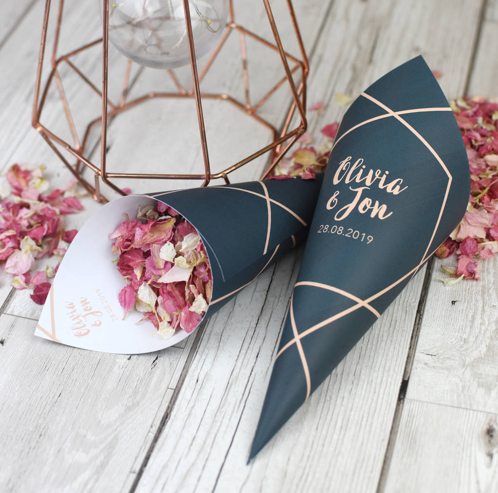 Geometric Personalised Wedding Cones With Confetti, 1 of 8