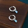 Sterling Silver Blue Opal Droplet Huggie Hoop Earrings, thumbnail 3 of 12