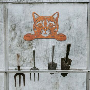 Metal Peaking Cat Rusted Cat Garden Decor Gift For Her, 6 of 9