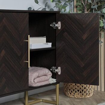 Dark Wood Sideboard Storage Cabinet With Parquet Design, 6 of 7