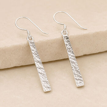 Sterling Silver Hammered Bar Drop Earrings, 2 of 8