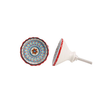 Ceramic Set Of Two Round Blue And Red Dish Drawer Pulls, 2 of 2