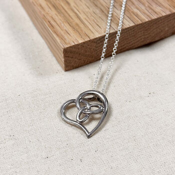 Sterling Silver Celtic Trinity Heart Pendant Necklace, 2 of 3