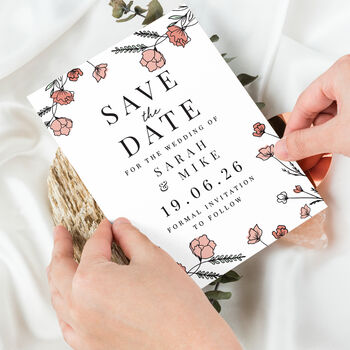 Personalised Wedding Invites 'Save The Date' Pink Floral Set Of 36, 5 of 5