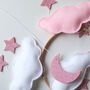 Cloud Star And Moon Baby Mobile, White And Pink, thumbnail 3 of 3