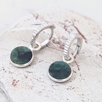 Circle Emerald May Birthstone Earrings, Silver, 5 of 6