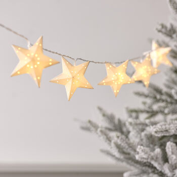 Christmas White Paper Star Garland Warm White LED Battery Operated String Fairy Lights With Timer 180cm, 2 of 4