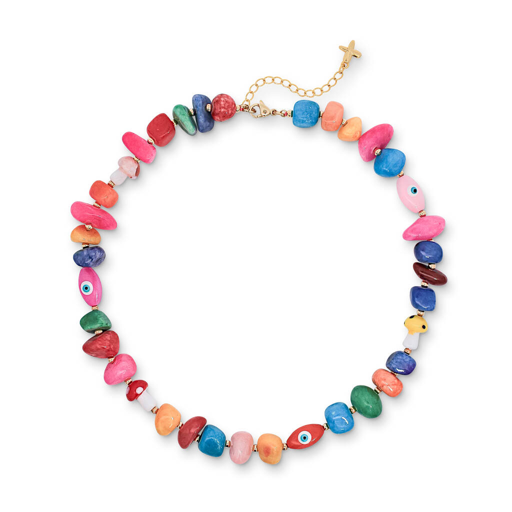 Multicoloured Rainbow Stone Beaded Charm Necklace