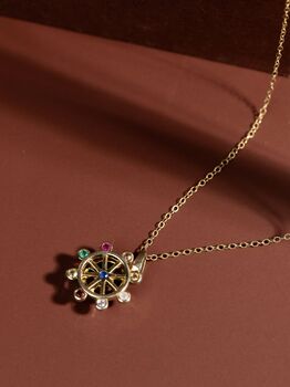 Spinning Nine Gemstones Dharma Wheel Necklace, 6 of 12