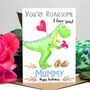 Personalised Dinosaur 'Love You' Pink Birthday Card, thumbnail 1 of 6