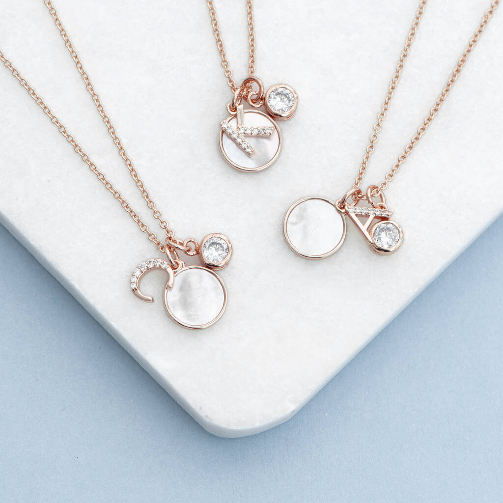Mother Of Pearl And Crystal Initial Necklace, 1 of 10