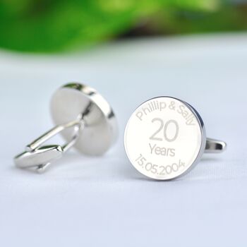 Personalised 20 Year Platinum Anniversary Cufflinks, 2 of 8