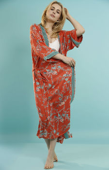 Parisian Rouge Long Dressing Gown Organic Cotton, 9 of 9