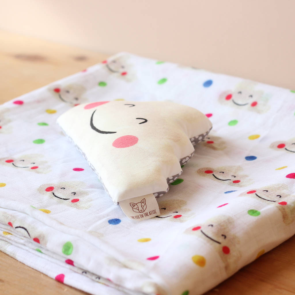 muslin swaddle blanket happy clouds by the fox in the attic