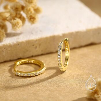 Sterling Silver Double Sided Cz Huggie Hoops, 2 of 12
