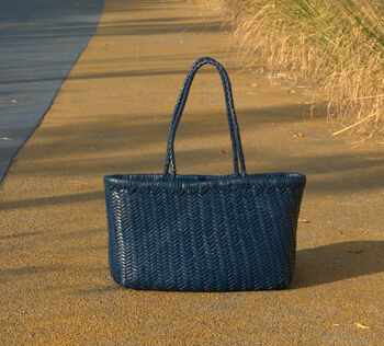 Handmade Woven Leather Tote Shopping Bag, 8 of 12