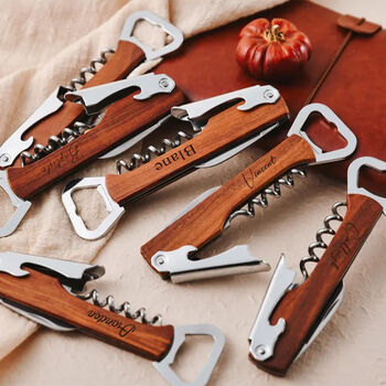 Personalised Wood Wine Opener – Engraved Corkscrew Gift, 2 of 5