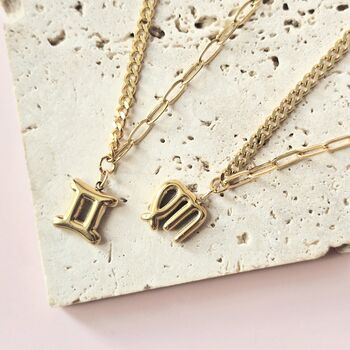 Zodiac Sign Necklace With Mixed Paperclip And Curb Chain, 4 of 6