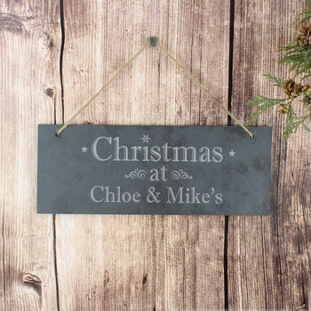 Personalised Christmas Hanging Slate Plaque, 2 of 3