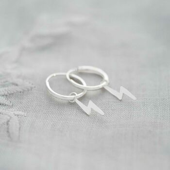 Sterling Silver Lightning Hoop Personalised Earrings, 4 of 11