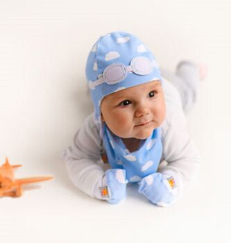 Blue Clouds Hat, Bib And Mittens Set, 3 of 4