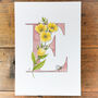 E Is For Evening Primrose Initial Print, Personalised, thumbnail 3 of 5