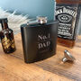 Personalised No.One Dad Scroll Engraved Black Metal Hip Flask 6oz, thumbnail 5 of 7