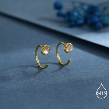 Moonstone Open Huggie Hoop Earrings In Sterling Silver, 6 of 12