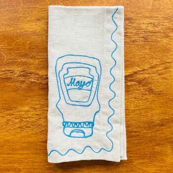 Set Of Six Embroidered Food Condiment Napkins, 7 of 12
