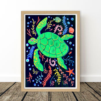 Colourful Sea Turtle Nursery Art Print, 6 of 8