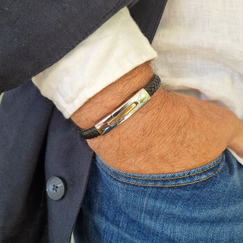 Mens Leather Bracelet With Gold And Silver Clasp, 6 of 7